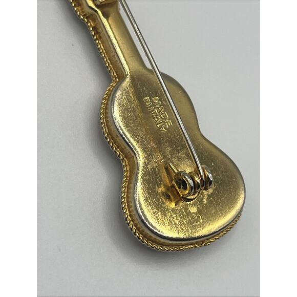 Vintage Italian Micro Mosaic Guitar Brooch Pin Tesserae Tile Italy in Gold Tone - Picture 5 of 8